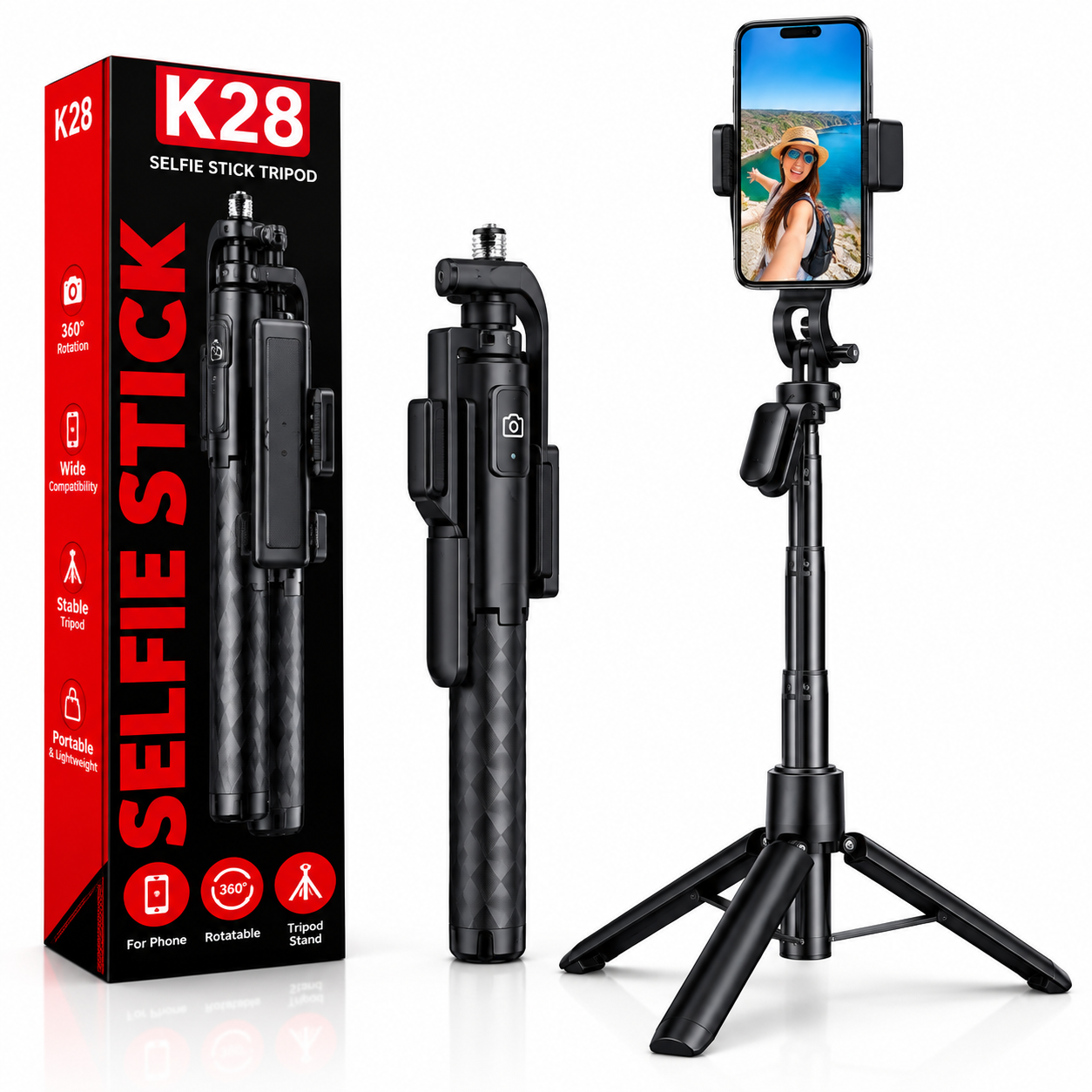 Premium Handheld Stabilizing K28 SELFIE STICK TRIPOD (5 Foot) 360 degrees Rotation with remote