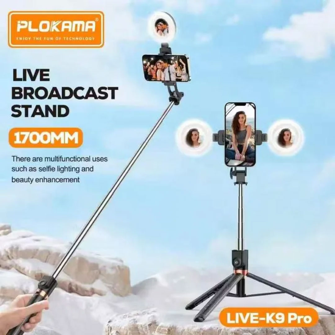 PLOKAMA LIVE-K9 Pro 1700mm Selfie Stick Tripod with Ring Light