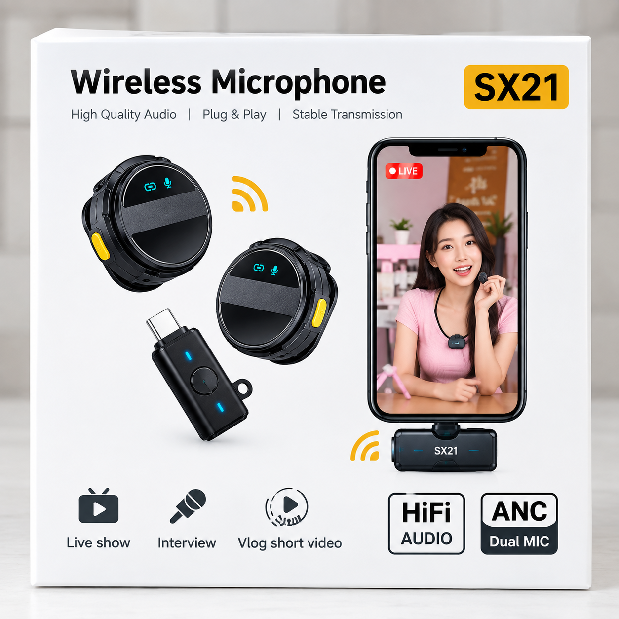 SX21 Wireless Microphone | Dual Mic 2.4GHz Noise Reduction