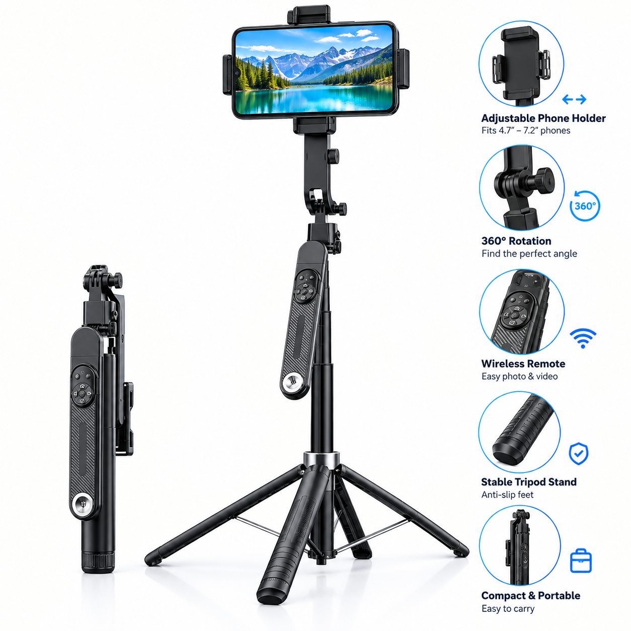 Q515TK Tracking Gimbal Selfie Stick | 360° AI Face Tracking Tripod