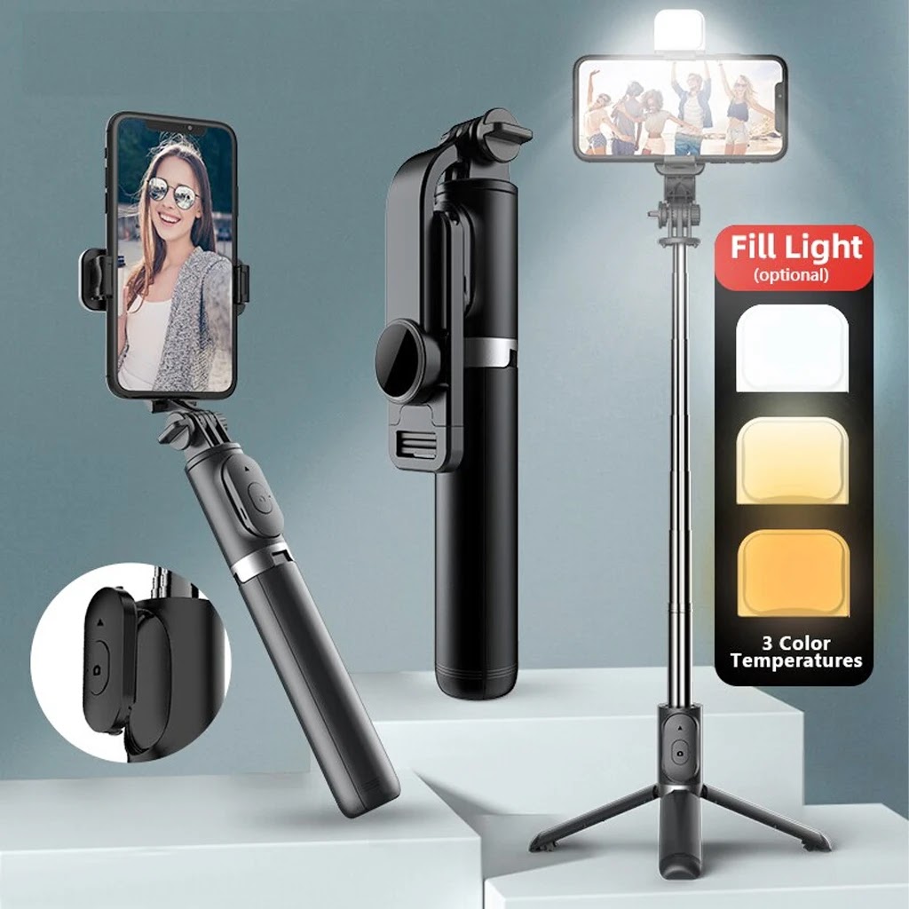 Q07 Bluetooth Integrated Selfie Stick & Tripod | 360° Rotation with 3-Color LED Light