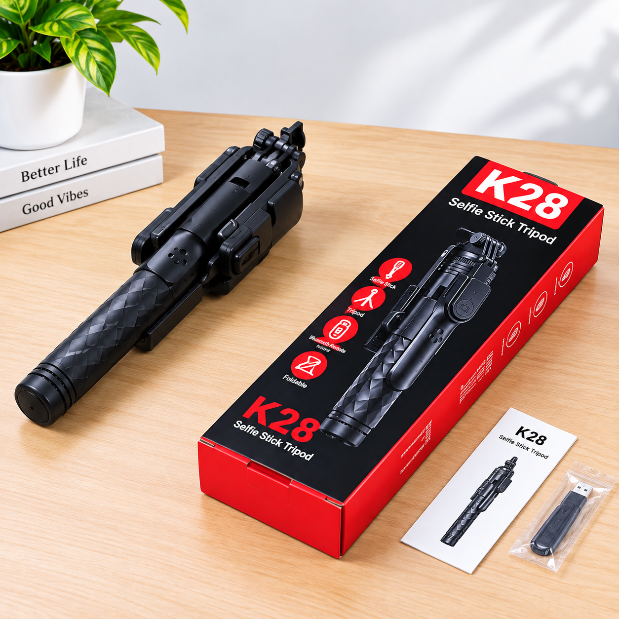 Premium Handheld Stabilizing K28 SELFIE STICK TRIPOD (5 Foot) 360 degrees Rotation with remote