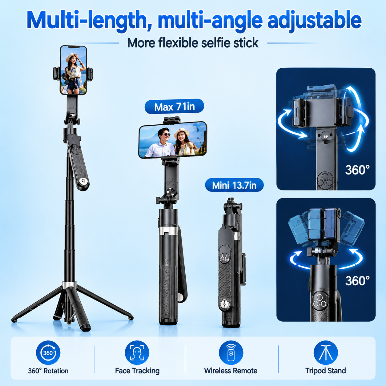 Q515TK Tracking Gimbal Selfie Stick | 360° AI Face Tracking Tripod
