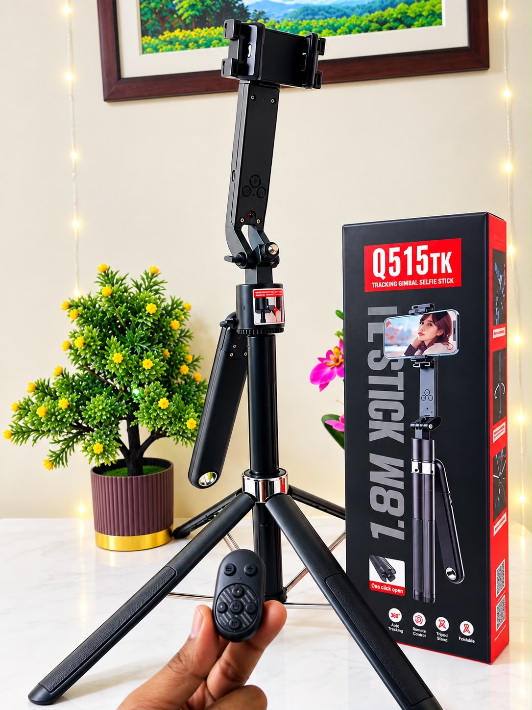 Q515TK Tracking Gimbal Selfie Stick | 360° AI Face Tracking Tripod